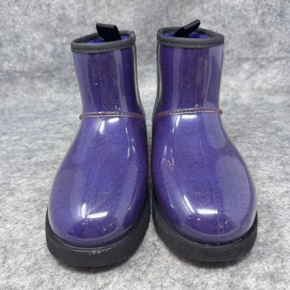 UGG Classic Clear Mini Boots Womens Sz 6 Waterproof Shearling Purple Glossy